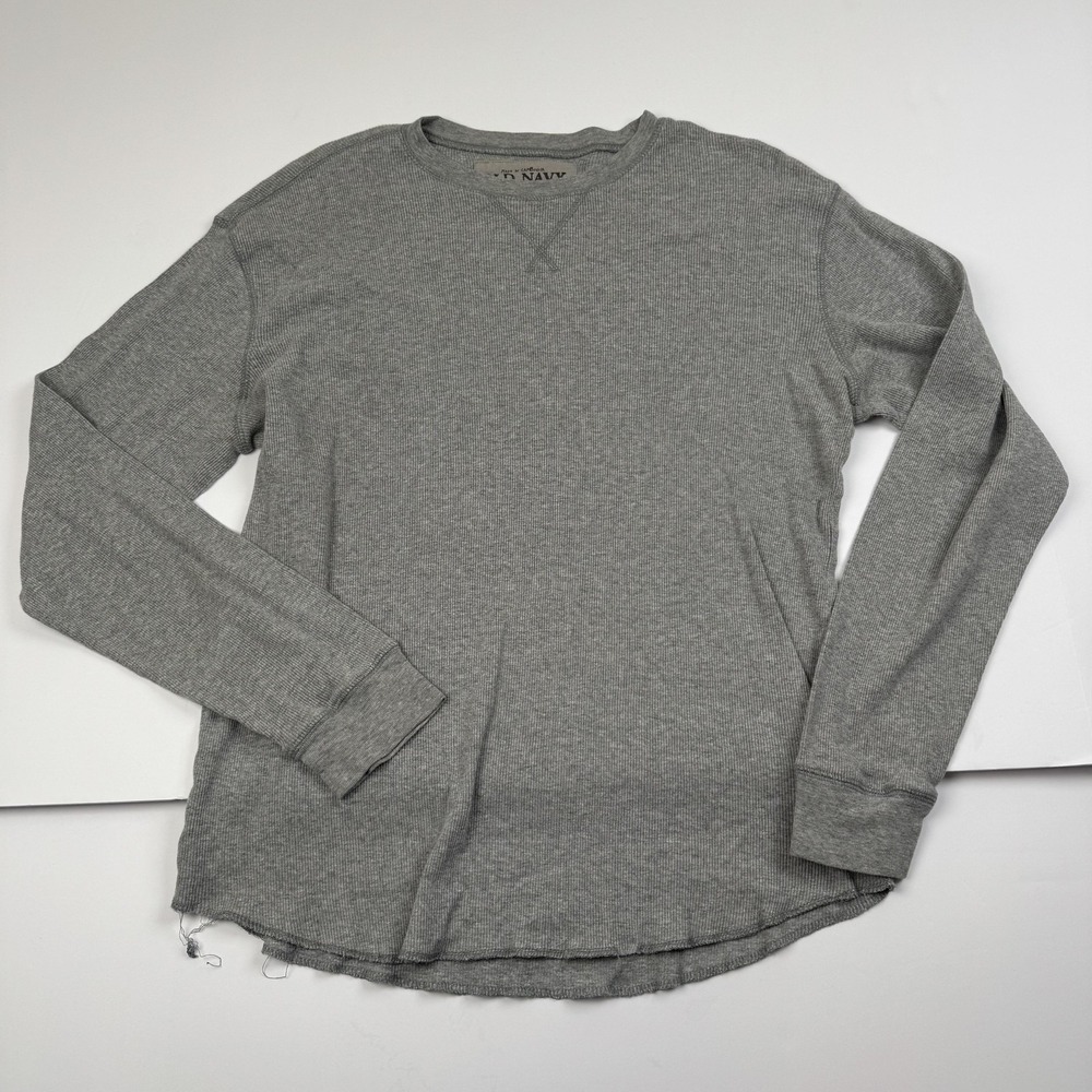 Old Navy Sweater Mens Small Gray Waffle Knit Long Sleeve Pullover Distressed Hem